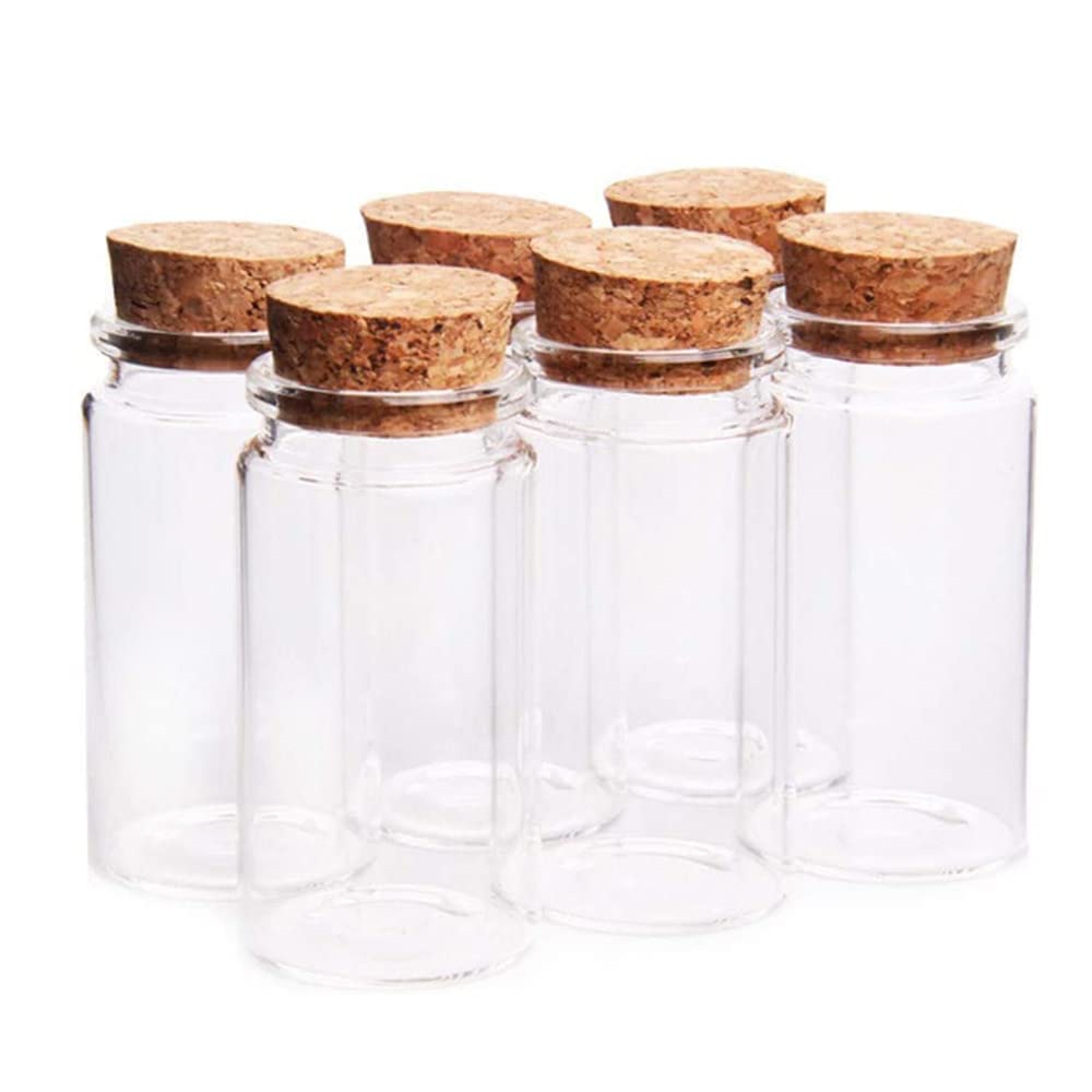 Danmu 50ml Mini Glass Bottles, Small Jars with Wood Cork Stoppers, Message Bottles for Wedding Favors, Baby Shower Favors, DIY Craft,Gift Making 6 Pack