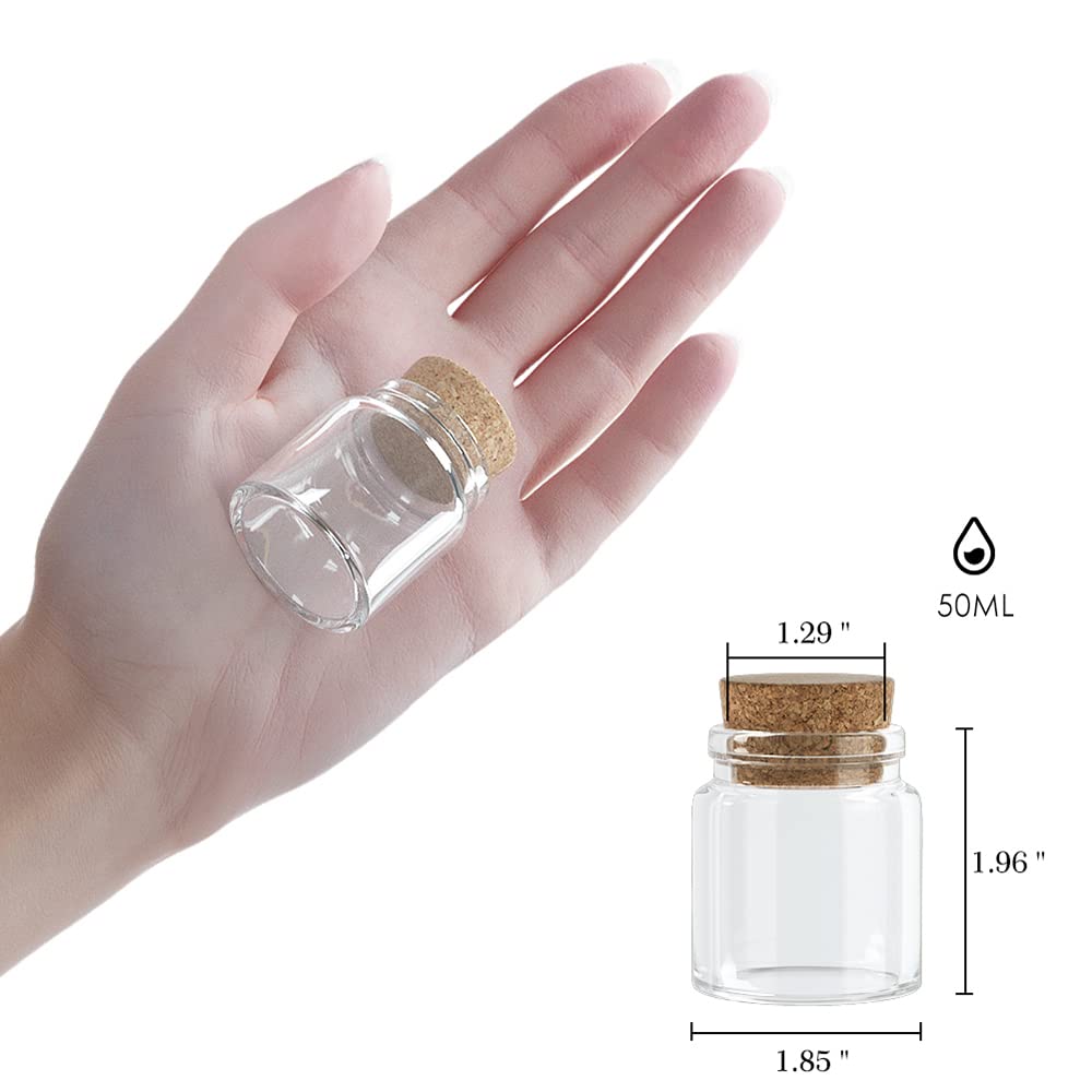 Danmu 50ml Mini Glass Bottles, Small Jars with Wood Cork Stoppers, Message Bottles for Wedding Favors, Baby Shower Favors, DIY Craft,Gift Making 6 Pack