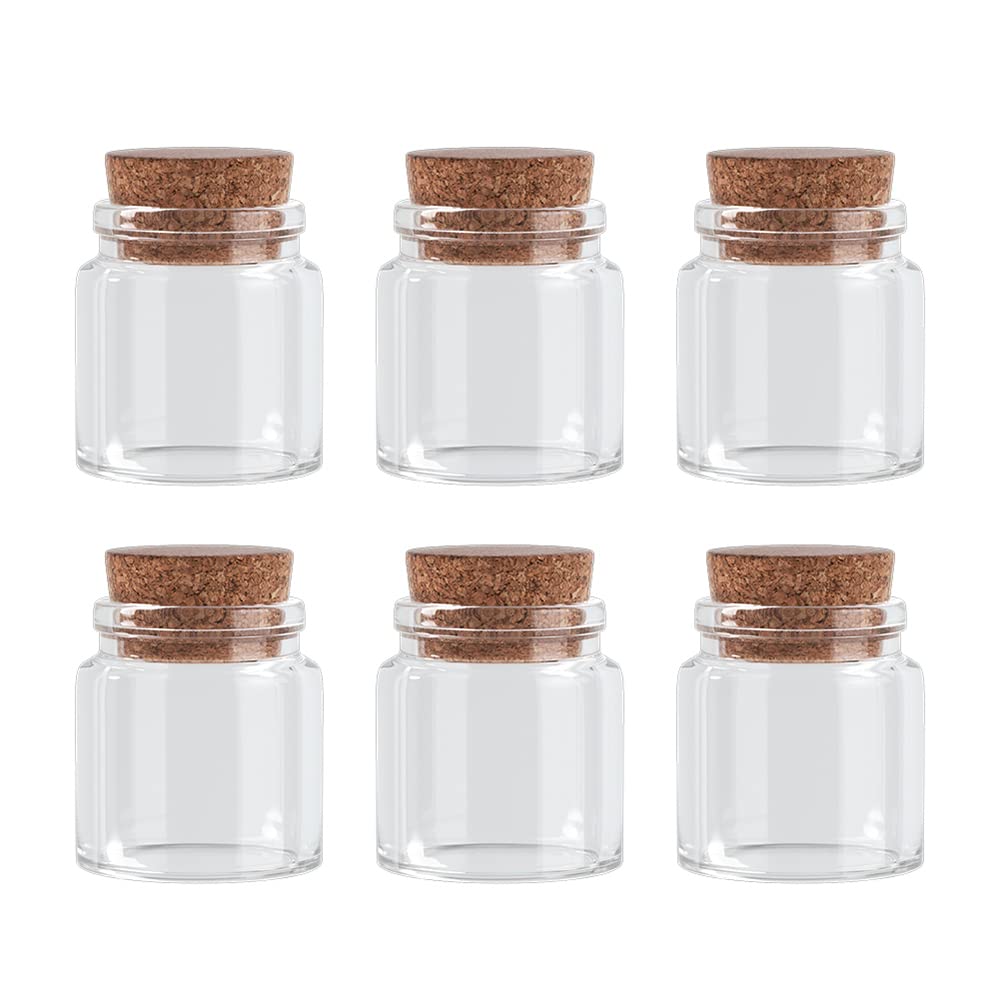 Danmu 50ml Mini Glass Bottles, Small Jars with Wood Cork Stoppers, Message Bottles for Wedding Favors, Baby Shower Favors, DIY Craft,Gift Making 6 Pack