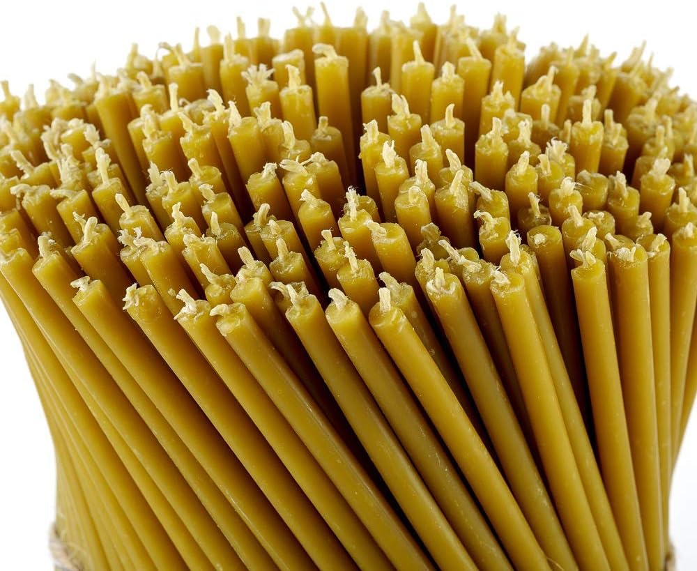 Danilovo Pure Beeswax Candles - Honey-Scented, Decorative Thin Taper Candles - Ideal for Birthday Decoration or Church Prayers - Drip Free, Tall & Smokeless Pack of 50 pcs, 6.3 x 0.2 inch