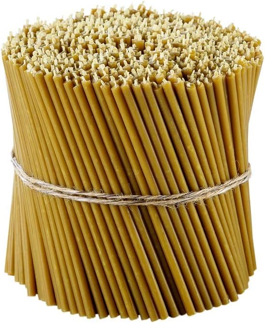 Danilovo Pure Beeswax Candles - Honey-Scented, Decorative Thin Taper Candles - Ideal for Birthday Decoration or Church Prayers - Drip Free, Tall & Smokeless Pack of 50 pcs, 6.3 x 0.2 inch