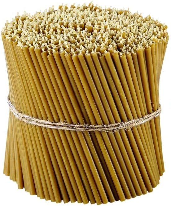 Danilovo Pure Beeswax Candles - Honey-Scented, Decorative Thin Taper Candles - Ideal for Birthday Decoration or Church Prayers - Drip Free, Tall & Smokeless Pack of 50 pcs, 6.3 x 0.2 inch