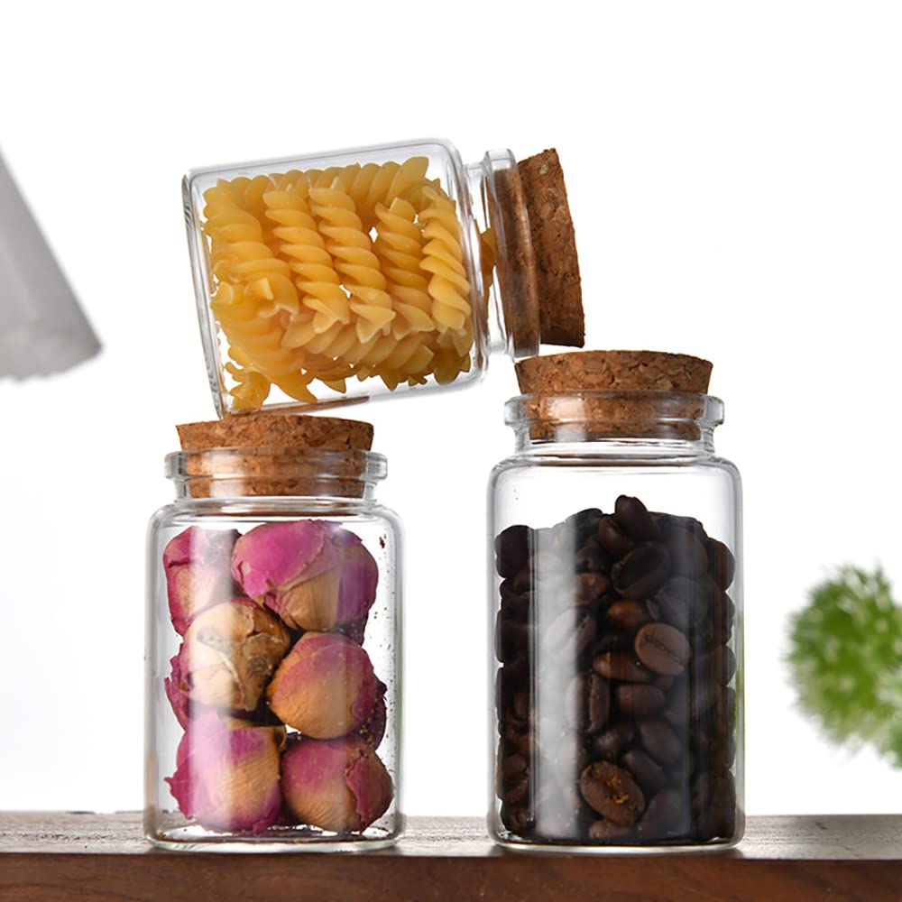 Danmu 50ml Mini Glass Bottles, Small Jars with Wood Cork Stoppers, Message Bottles for Wedding Favors, Baby Shower Favors, DIY Craft,Gift Making 6 Pack