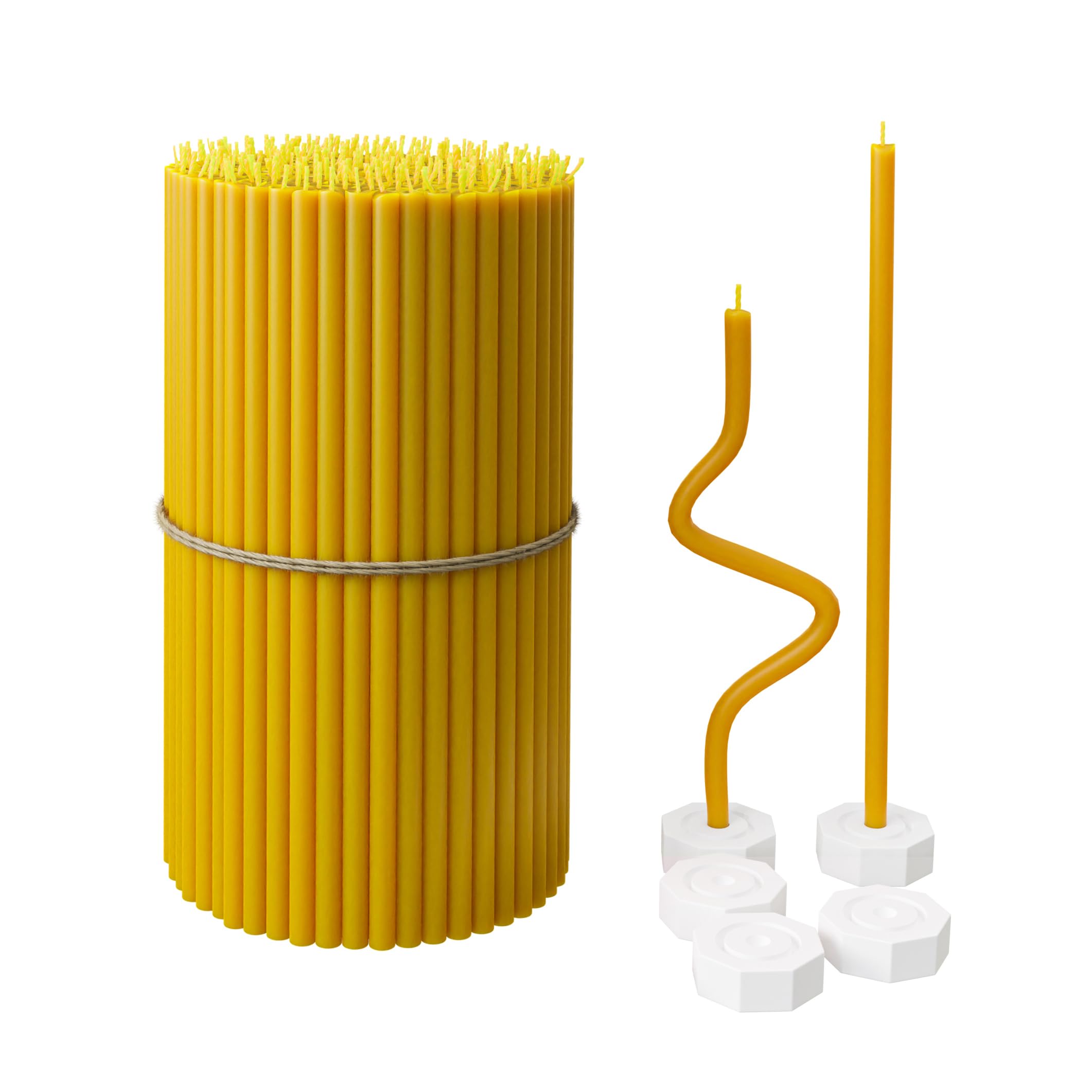 BlueBee Pure Beeswax Candles Bulk for Home - 40pcs Tall Thin Taper Candles + 2 Holders, Honey Scent, Smokeless, Long-Burn, All Natural for Church Prayer, Hanukkah, Birthday Cake, Christmas Advent
