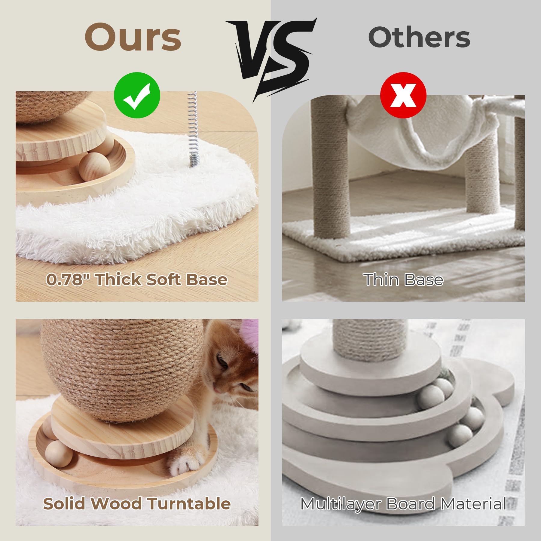 Mushroom Cat Scratching Post with Interactive Ball Track Spring Ball Cat Toys, 21.2" Cat Sisal Scratcher Tree for Indoor Cats, Red