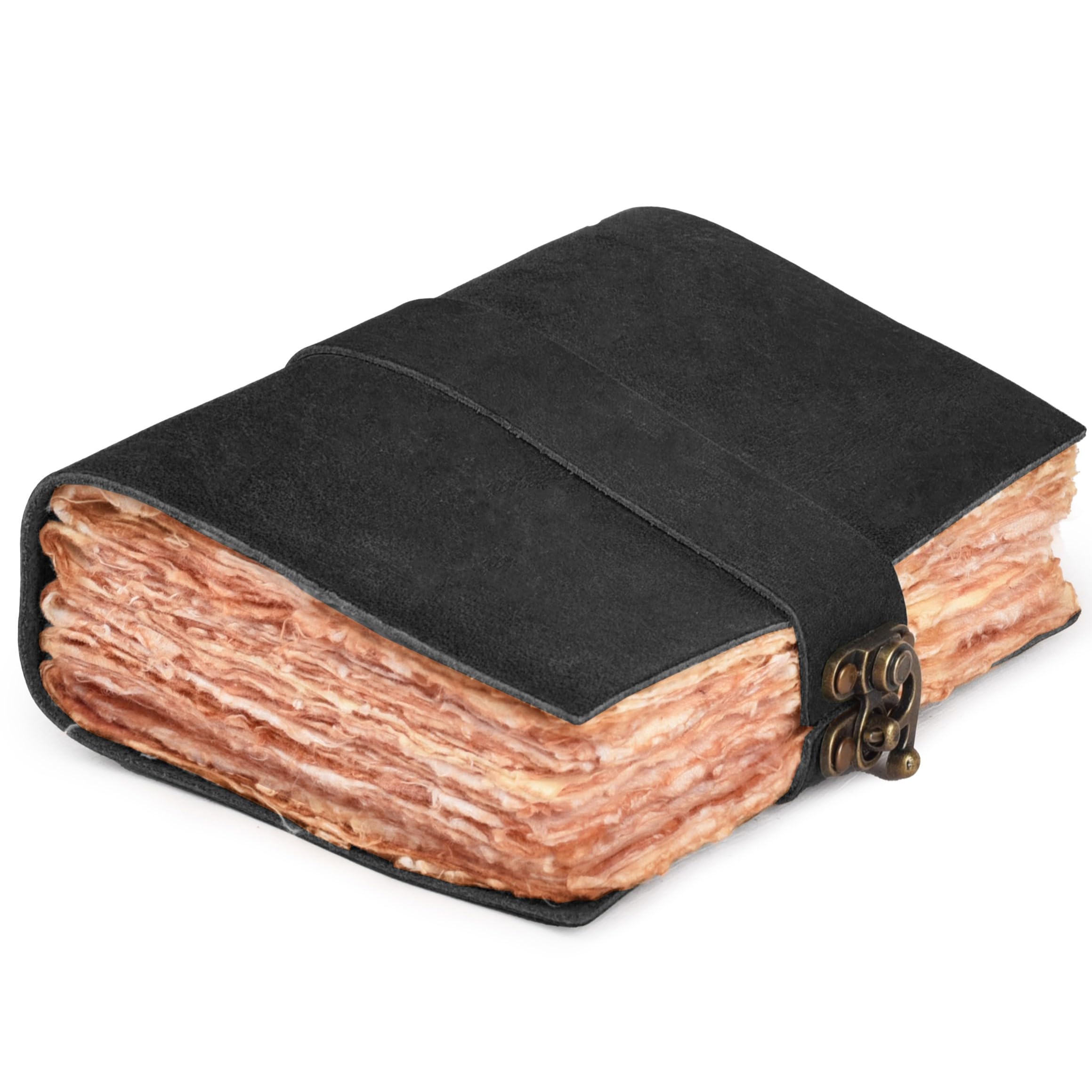 LEATHER VILLAGE Leather Bound Vintage Journal for Women & Men - Book of Shadows - Lock Closure - 200 Pages of Antique Deckle Edges Handmade Watercolor Paper - Rustic Brown - 13X8 inches