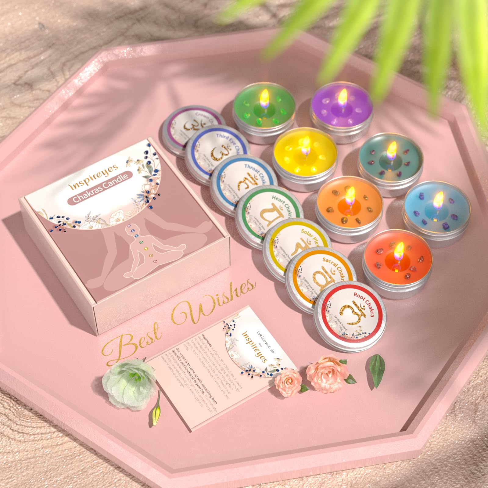 Chakra Candles with Premium Crystal and Healing Stones Luxury Meditation Scented Candles Gift Set for Women Stress Relief Spiritual Decor Healing Candles for Yoga, Aromatherapy