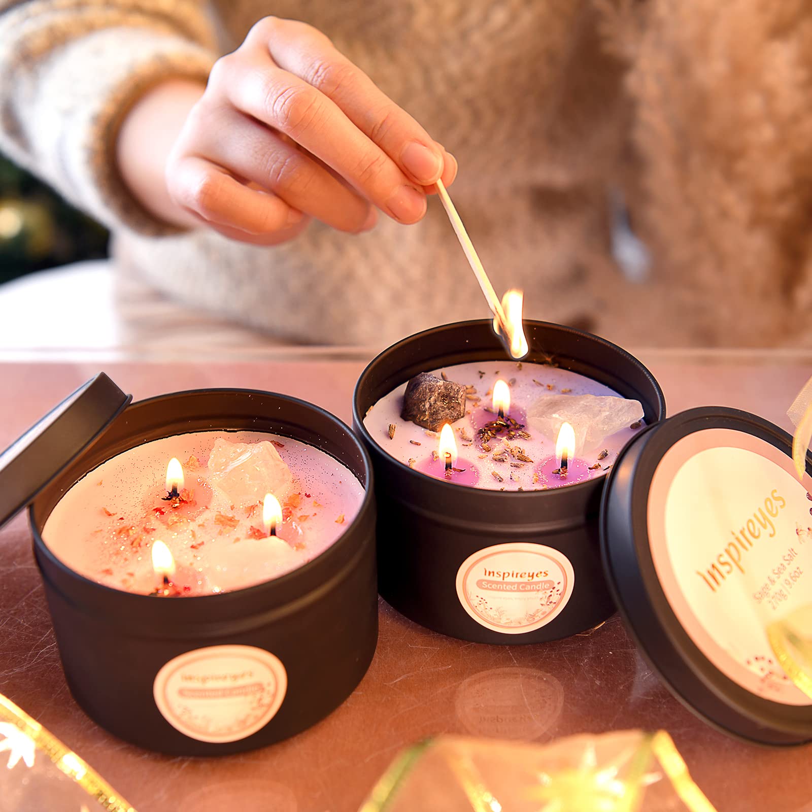 Chakra Candles with Premium Crystal and Healing Stones Luxury Meditation Scented Candles Gift Set for Women Stress Relief Spiritual Decor Healing Candles for Yoga, Aromatherapy