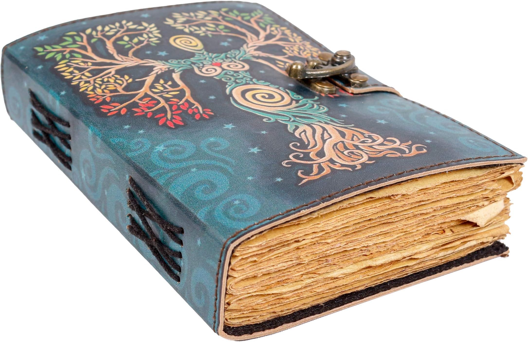 Blank Spell Book Of Shadows Journal With Lock Clasp Prop Vintage Handmade Leather Diary Embossed Prayer Pagan Antique Witchcraft Supplies Wiccan Notebook Daily Witch Gifts Mystic Greek Mythology Goddess (7x5)
