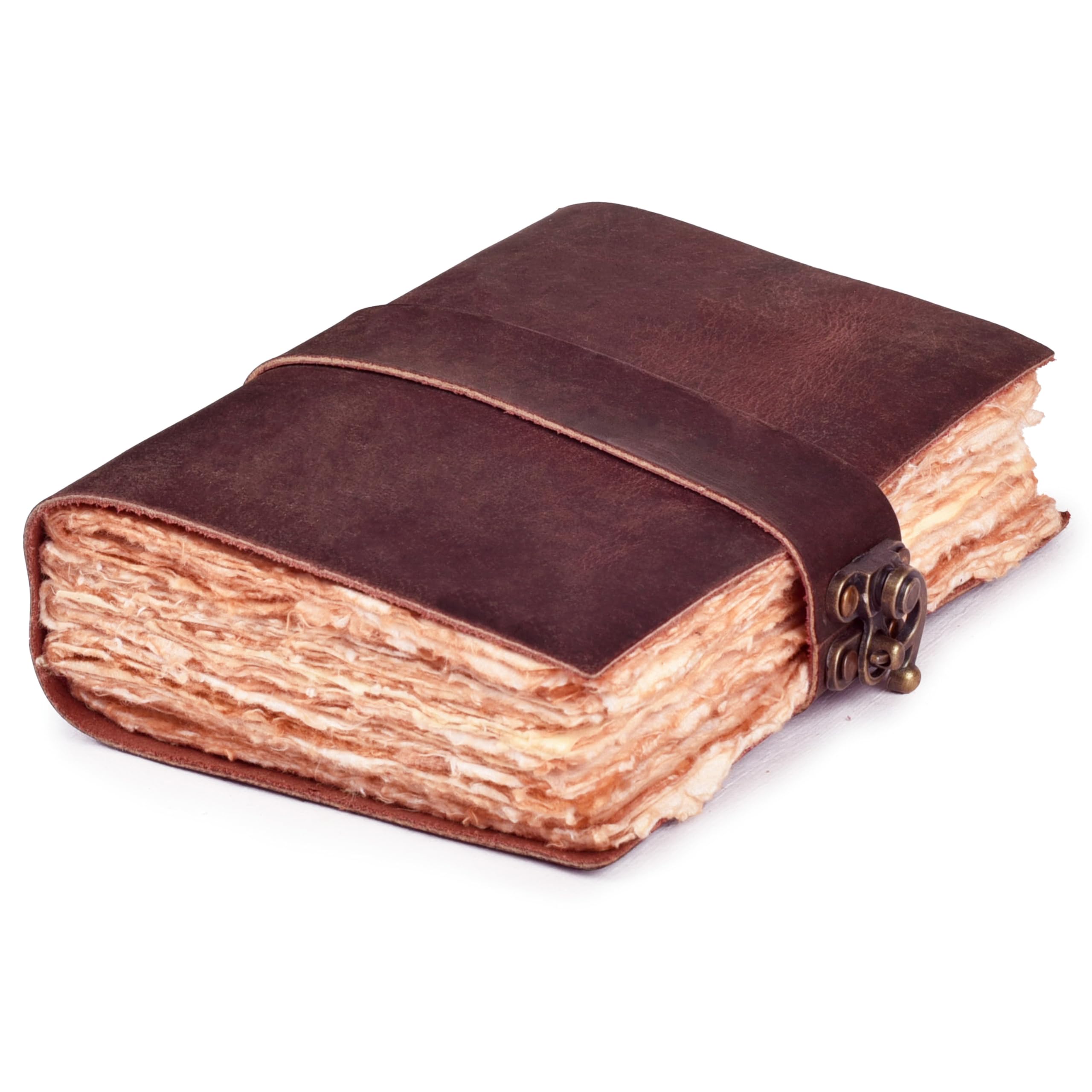 LEATHER VILLAGE Leather Bound Vintage Journal for Women & Men - Book of Shadows - Lock Closure - 200 Pages of Antique Deckle Edges Handmade Watercolor Paper - Rustic Brown - 13X8 inches