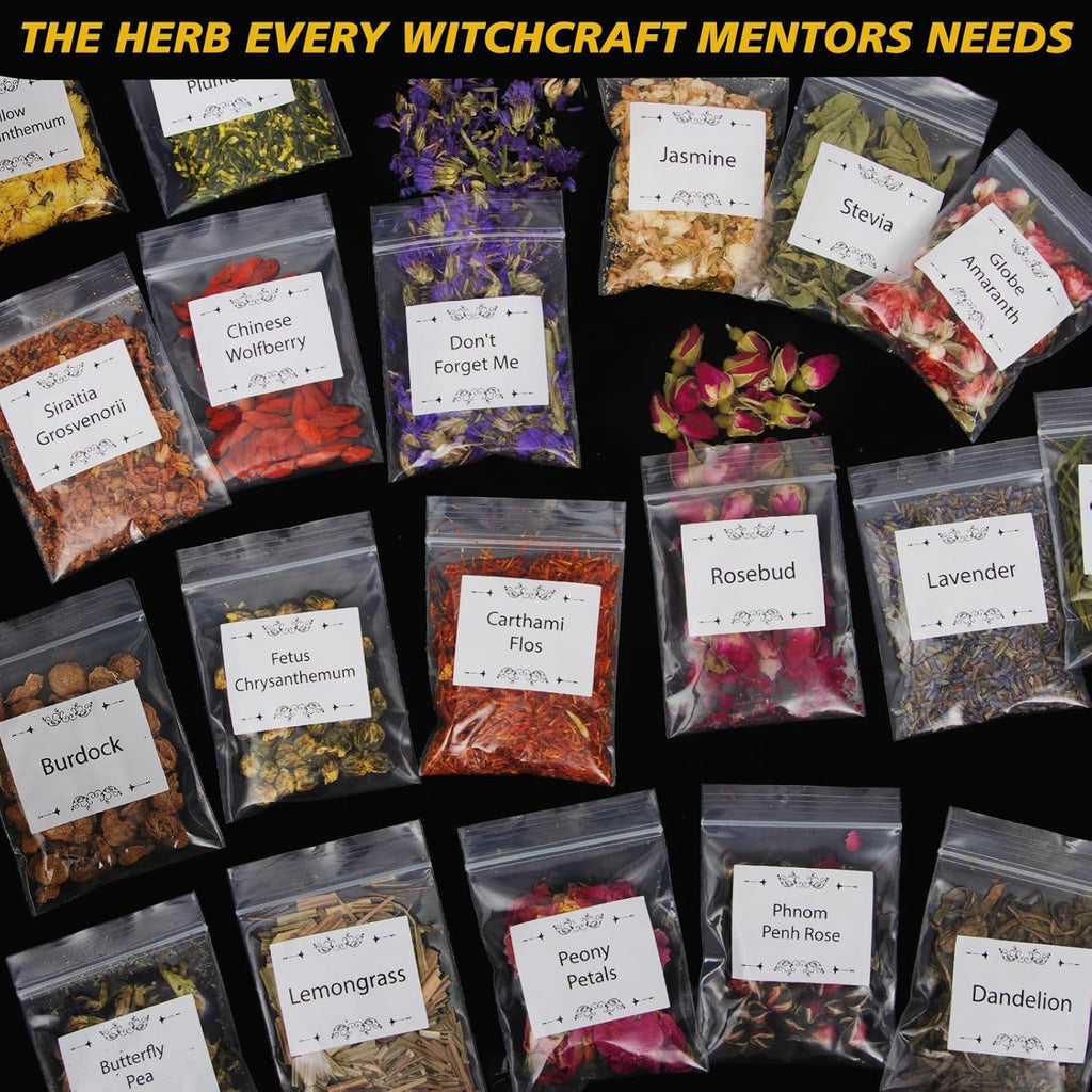 70pack Witchcraft Supplies Herbs Kit, Dried Flowers for Witch Beginner, Bulk Herb Gift Set for Wicca, Pagan, Wiccan Rituals, Magic Spell, Altar Supplies Healing Natural Herbal for Candle Soap Making