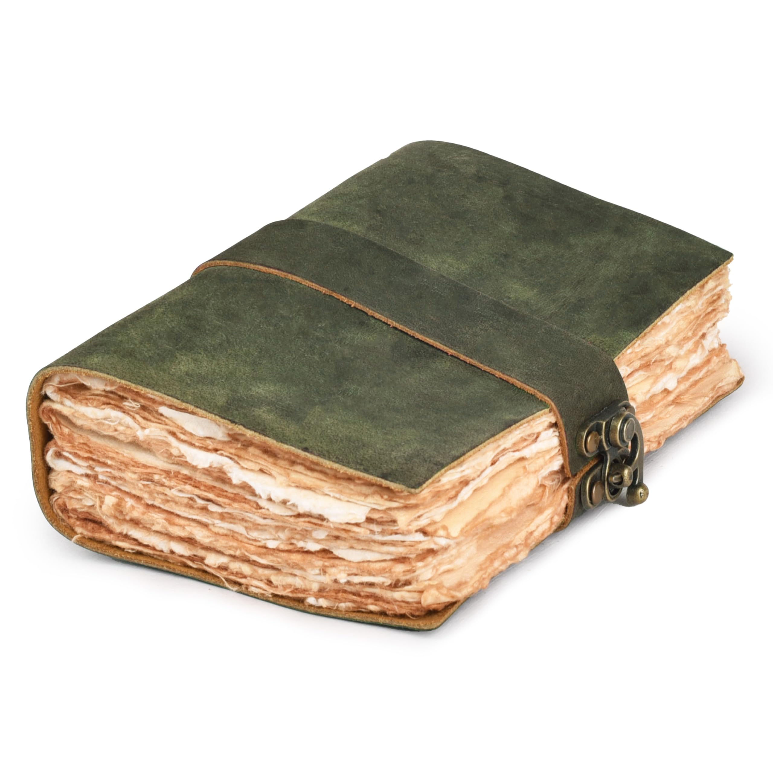 LEATHER VILLAGE Leather Bound Vintage Journal for Women & Men - Book of Shadows - Lock Closure - 200 Pages of Antique Deckle Edges Handmade Watercolor Paper - Rustic Brown - 13X8 inches