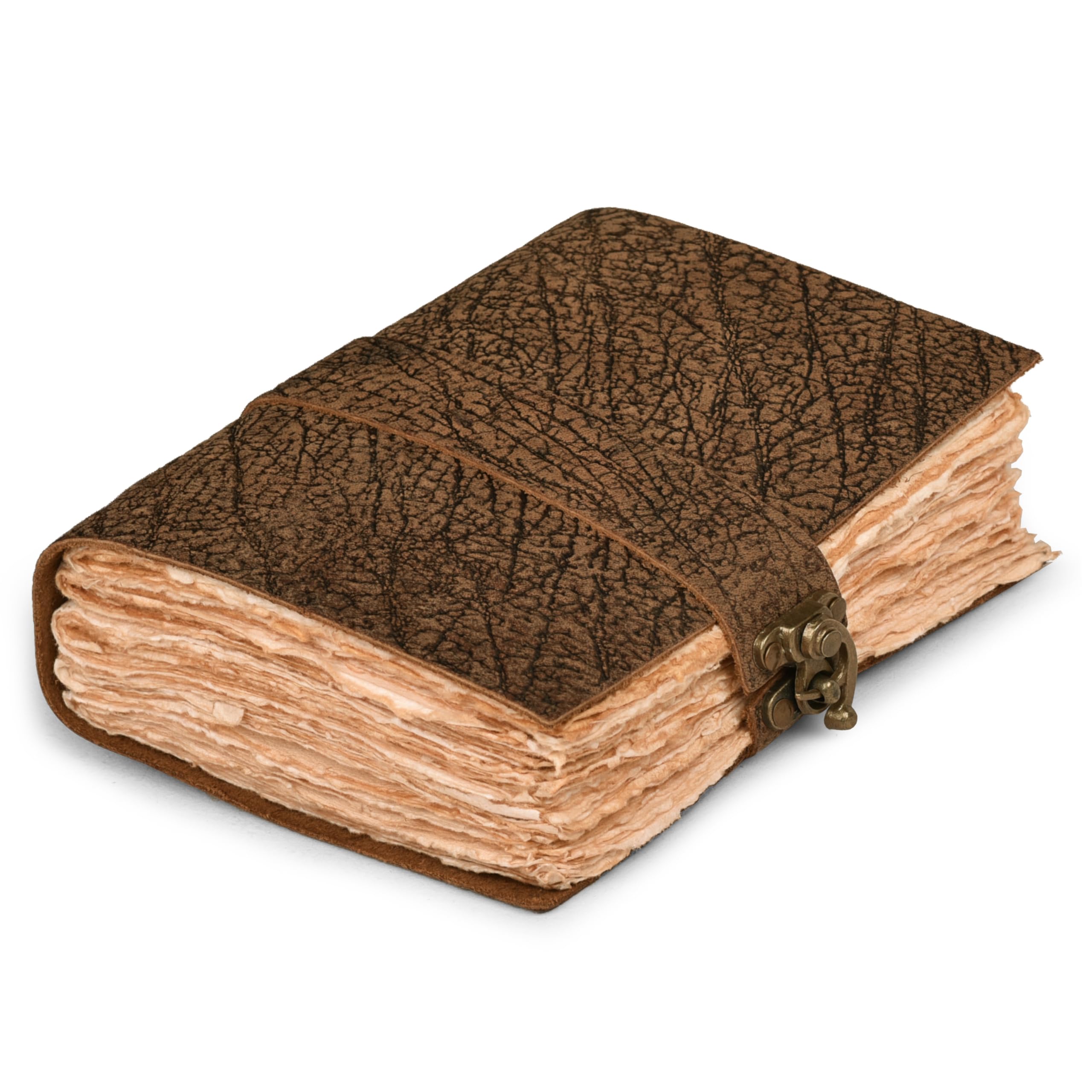 LEATHER VILLAGE Leather Bound Vintage Journal for Women & Men - Book of Shadows - Lock Closure - 200 Pages of Antique Deckle Edges Handmade Watercolor Paper - Rustic Brown - 13X8 inches