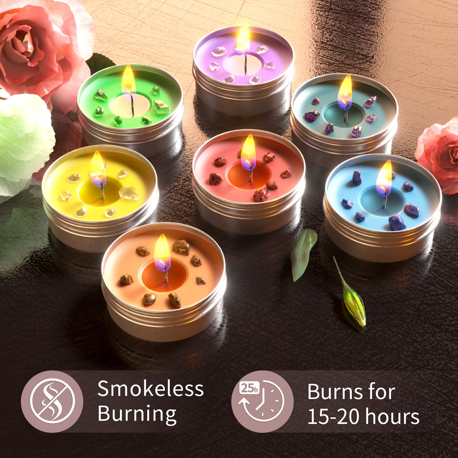 Chakra Candles with Premium Crystal and Healing Stones Luxury Meditation Scented Candles Gift Set for Women Stress Relief Spiritual Decor Healing Candles for Yoga, Aromatherapy