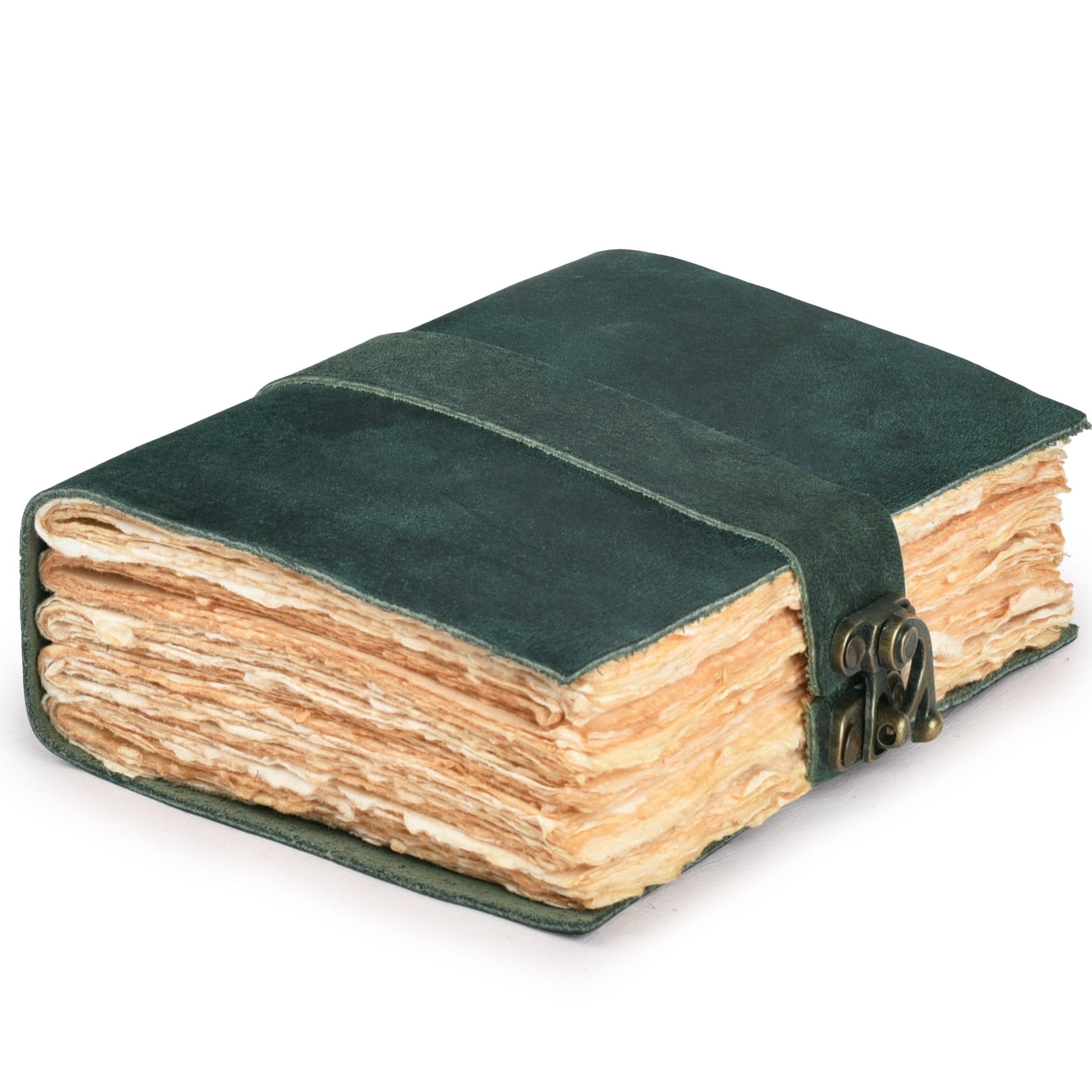 LEATHER VILLAGE Leather Bound Vintage Journal for Women & Men - Book of Shadows - Lock Closure - 200 Pages of Antique Deckle Edges Handmade Watercolor Paper - Rustic Brown - 13X8 inches