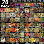 70pack Witchcraft Supplies Herbs Kit, Dried Flowers for Witch Beginner, Bulk Herb Gift Set for Wicca, Pagan, Wiccan Rituals, Magic Spell, Altar Supplies Healing Natural Herbal for Candle Soap Making