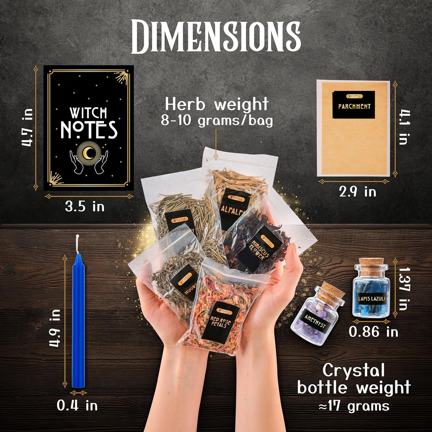 Wyspell Witchcraft Supplies Kit for Witch Altar 54PCS - Spell Candles for Witches - Crystals Spell Jars for Witches - Herbs for Spells - Beginner Witch Starter Box - Witchcraft Kit
